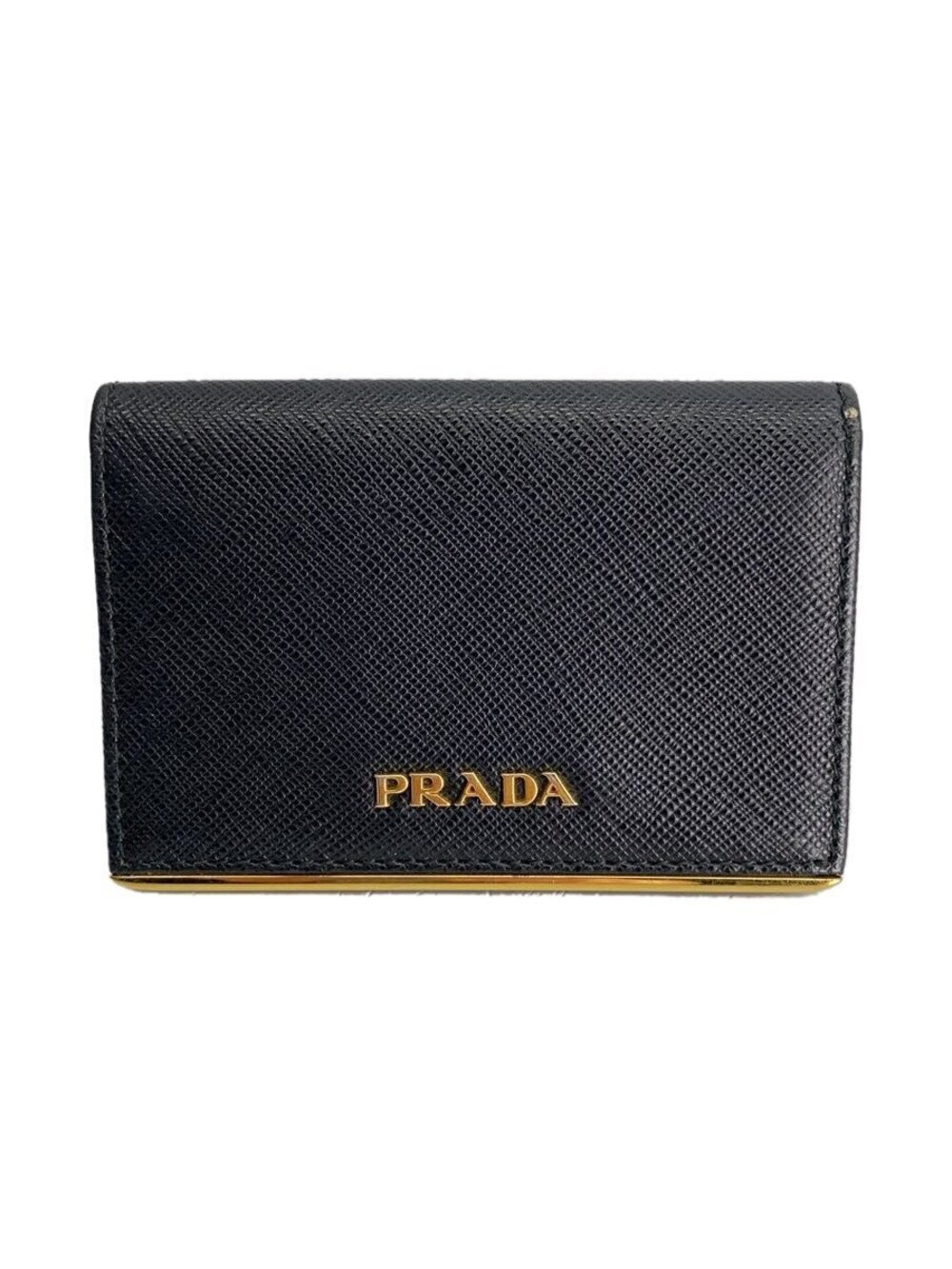 Prada SAF METAL ORO Nero Black Card Case Wallet Fleece Black